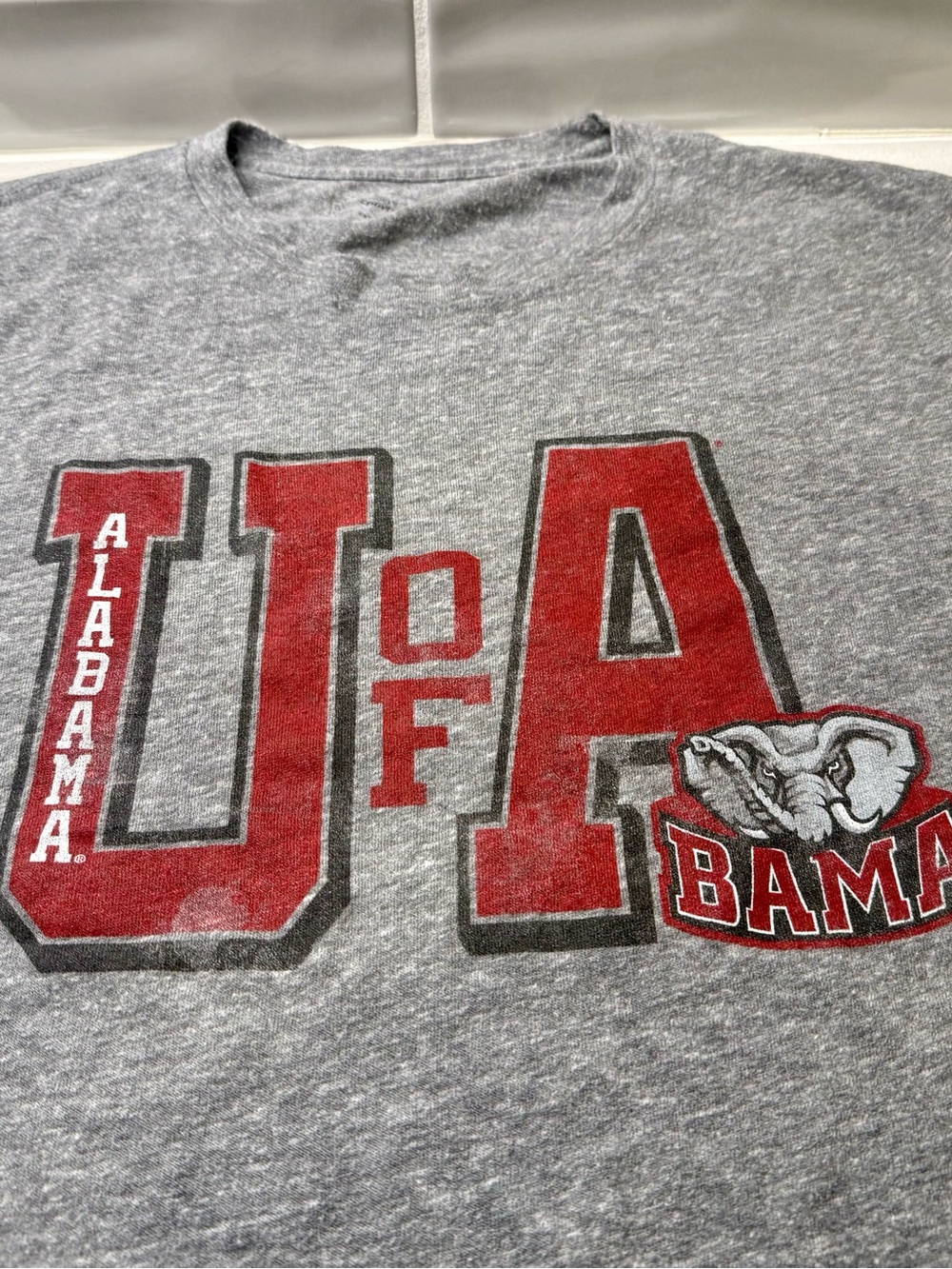 Bama University of Alabama Gray Short Sleeve Tee with Red 'U of A'